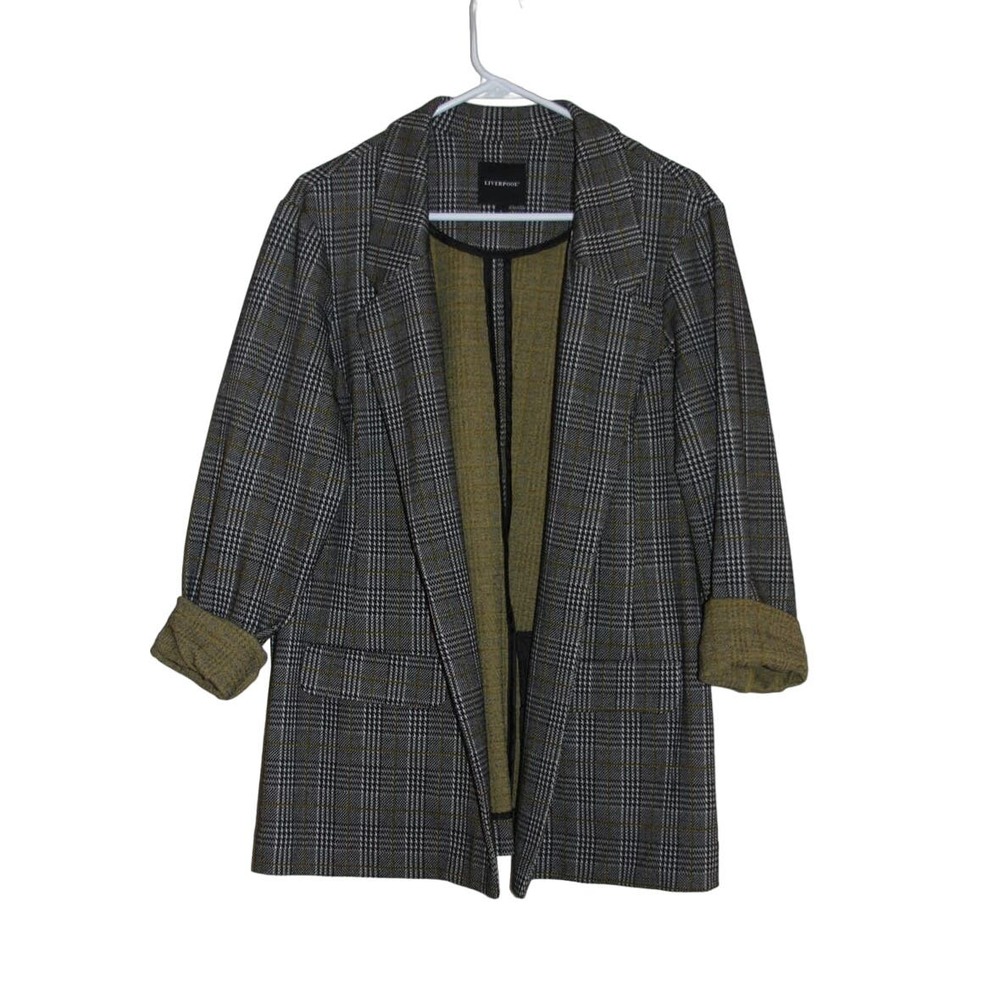 Liverpool Plaid Houndstooth Black White Green Blazer Large